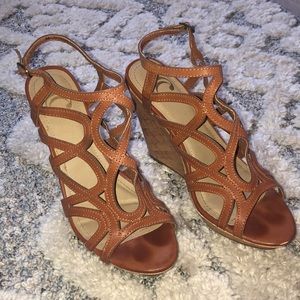 Caged Wedge Heels, Tan